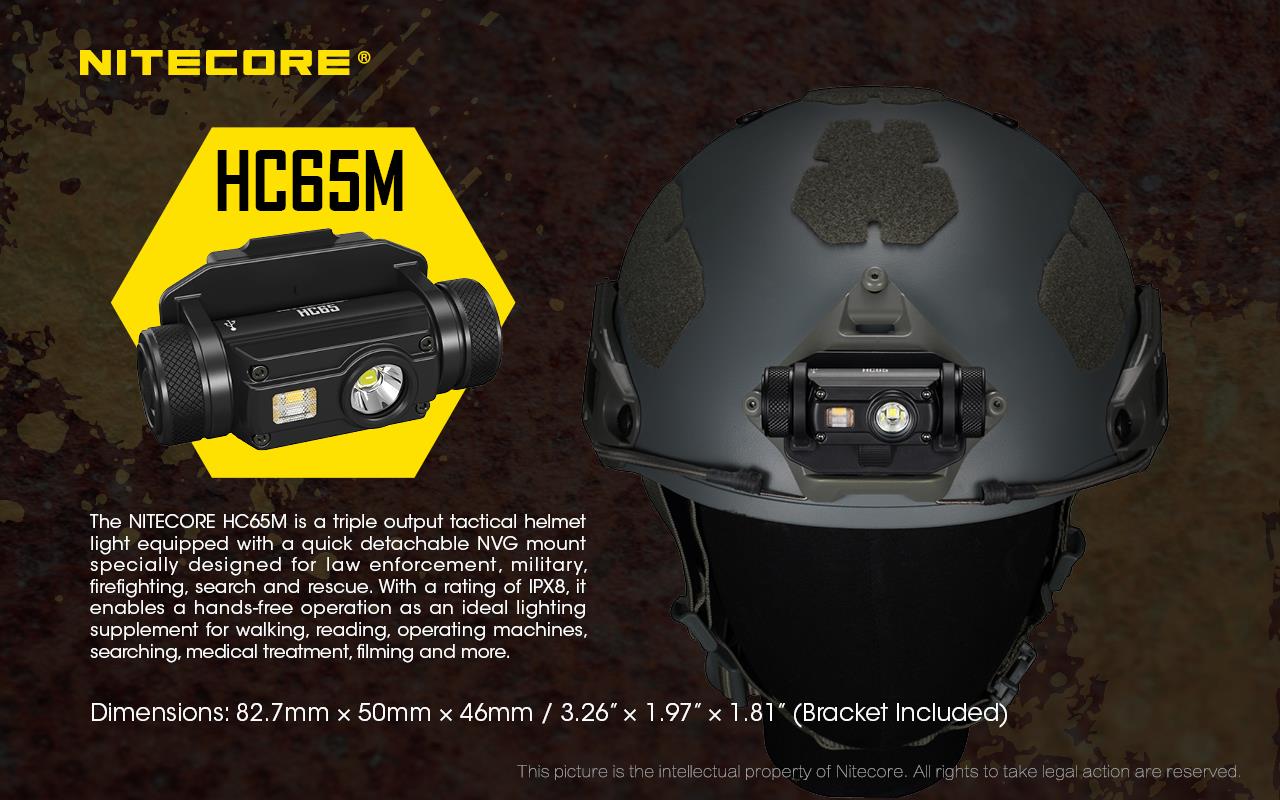 Nitecore HC65M 1000 Lumens CREE LED NVG helmet mountable headlamp