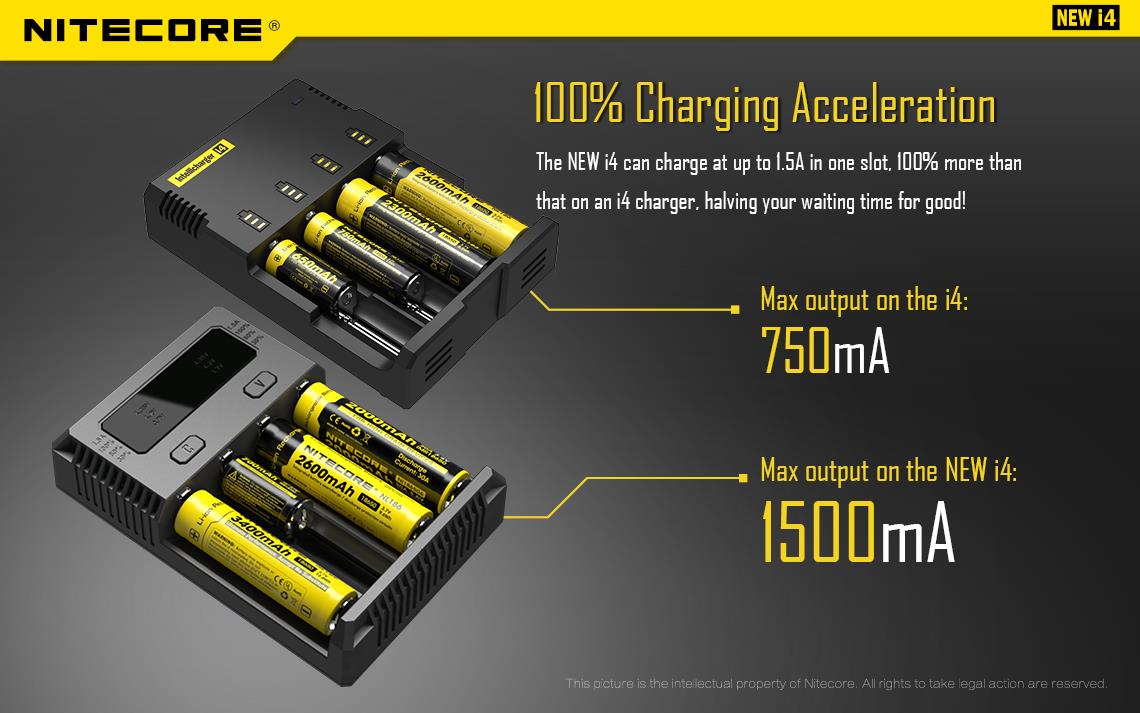 New NITECORE i4 2019 smart battery charger IMR/Li-ion/Ni-MH/Ni-Cd 18650/16340