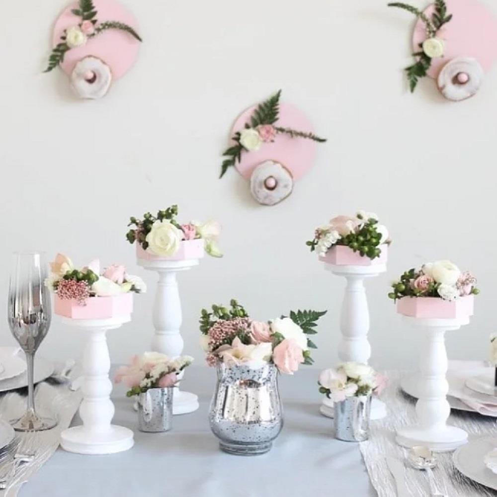 Graduated Heights White Pillar Candle-Holders Centerpieces Table Decor 5"-9"H - Picture 12 of 12