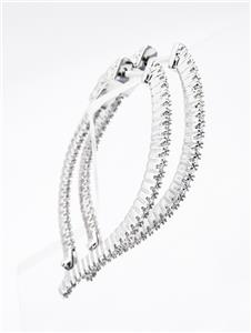thumbnail image 2 of Exquisite 18kt White Gold Plated In & Out Channel CZ Crystal Hoop Earrings – 1.75" 2 of 6