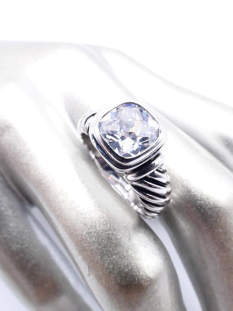 EXQUISITE 18kt White Gold Plated Square Cushion Cut Crystal Cable Ring S56789 - Picture 12 of 19