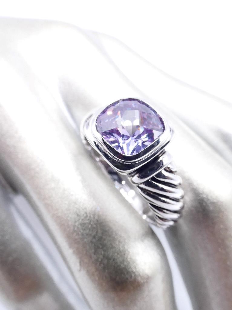 EXQUISITE 18kt White Gold Plated Square Cushion Cut Crystal Cable Ring S56789 - Picture 13 of 19