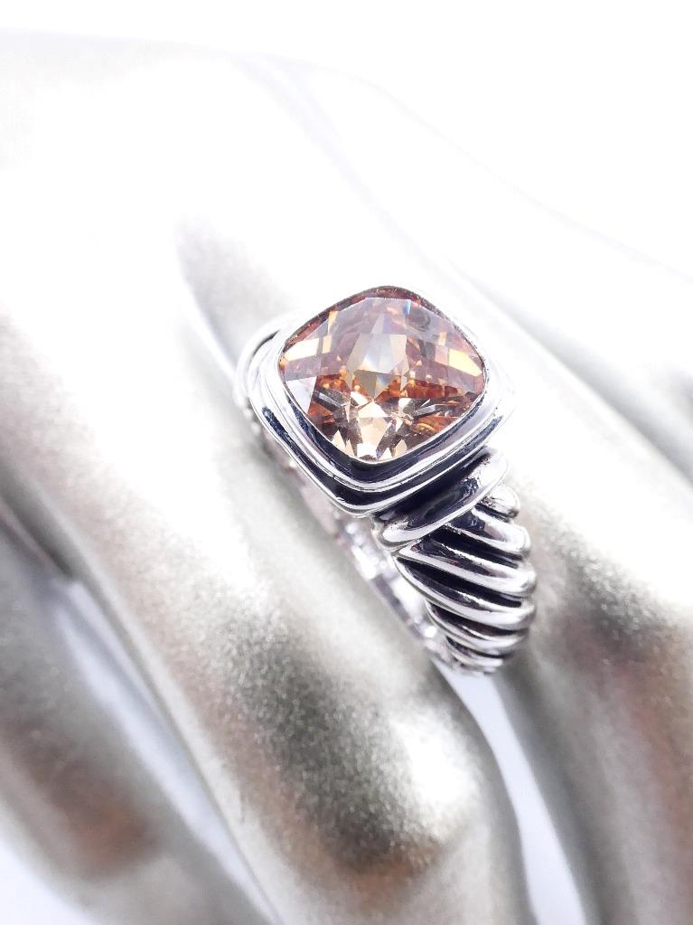 EXQUISITE 18kt White Gold Plated Square Cushion Cut Crystal Cable Ring S56789 - Picture 18 of 19