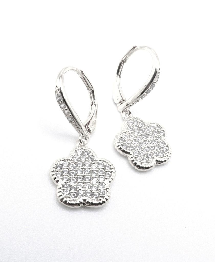 LUXURIOUS 18kt Gold Plated Crystals Encrusted 5 Petal Clover Leverback Earrings - Picture 11 of 11