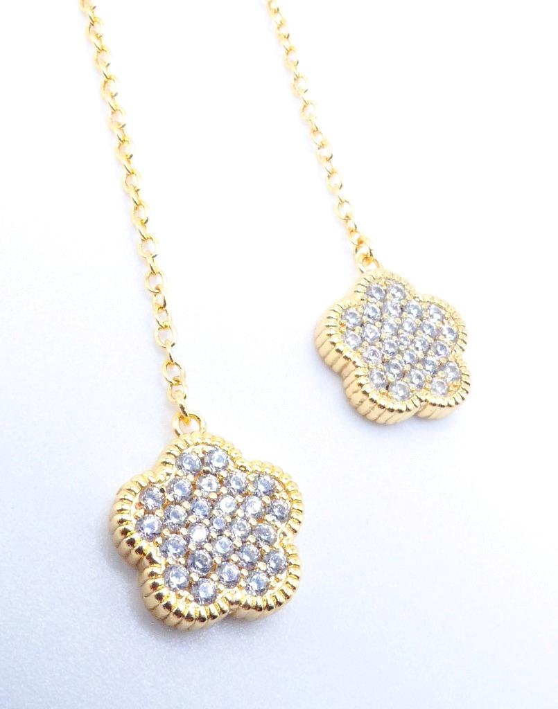 EXQUISITE 18kt Gold Plated Reversible 5 Petal Crystals Clover 2 3/4" L Earrings - Picture 13 of 14