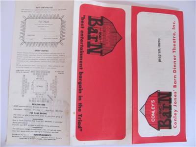 Vintage Conley Jones Barn Dinner Theatre Program Menu Theatre Greensboro Nc Ebay
