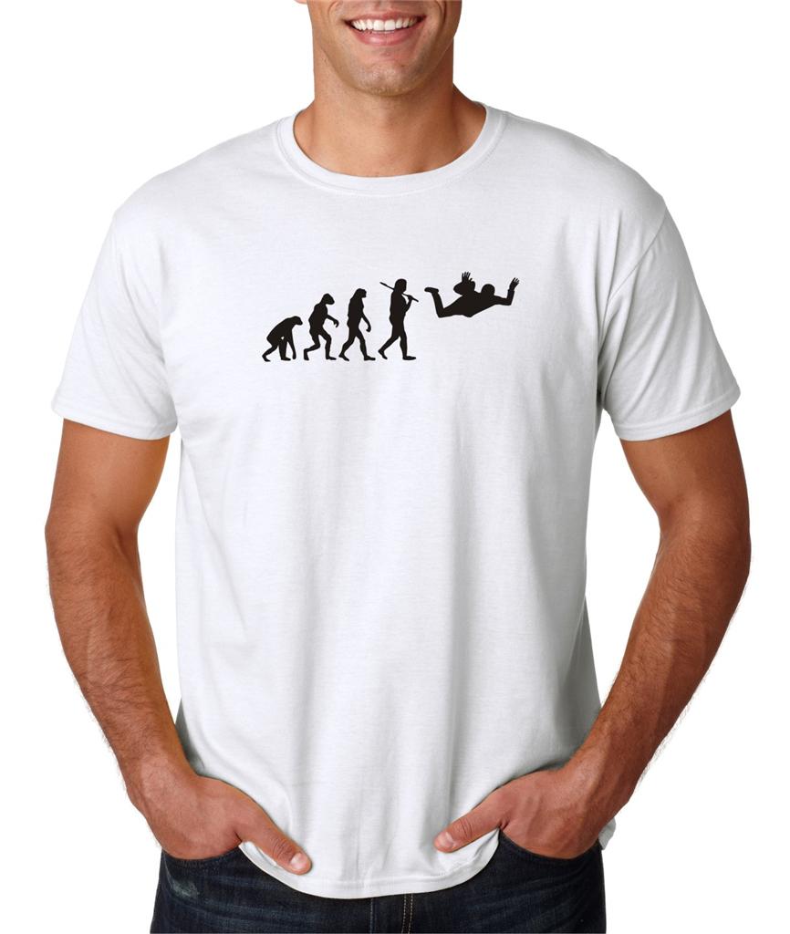 Mens Evolution of Man Skydiving Airplane Jump Skydive Parachute T-Shirt ...