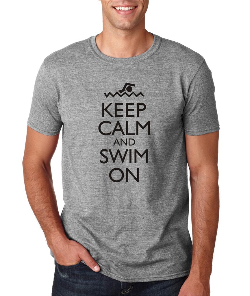 Mens Keep Calm and Swim On Funny T-Shirt Swimming Pool Water Sports Tee ...