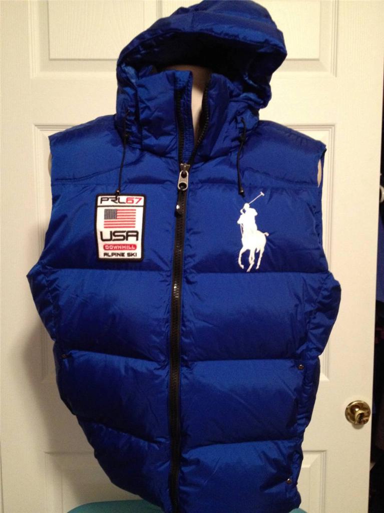 New Ralph Lauren Polo Down Puffer Vest Large Blue Big Pony SKI | eBay