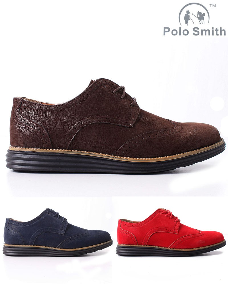 Mens Polo Smith Brouges Suede Look Wide Brogues Gibson Oxford Lace Up ...