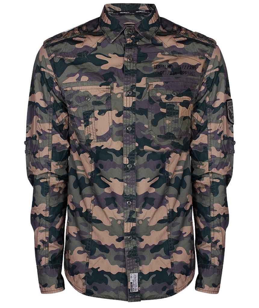 Mens Camo Shirt Dissident Designer Camouflage Top Army Combat Casual ...