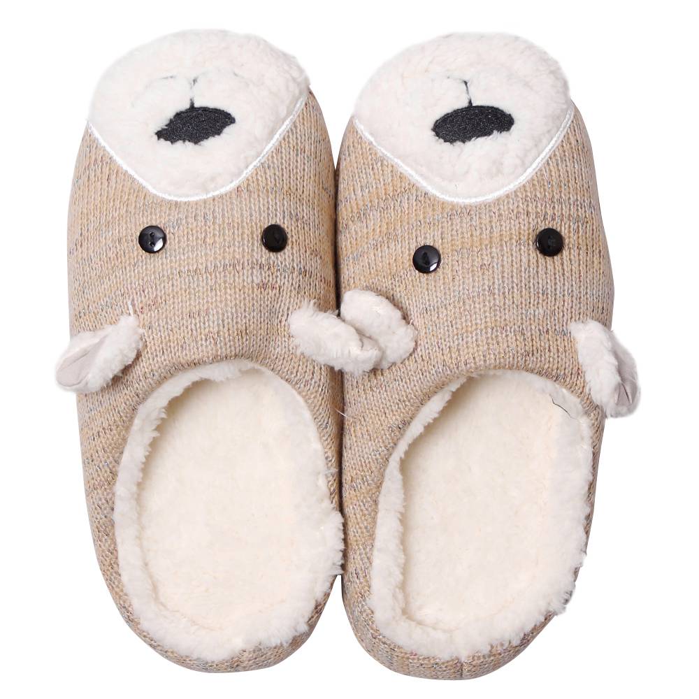 Womens Teddy Face Slippers Mouse Ladies Embroidered Fleece Lined Warm ...