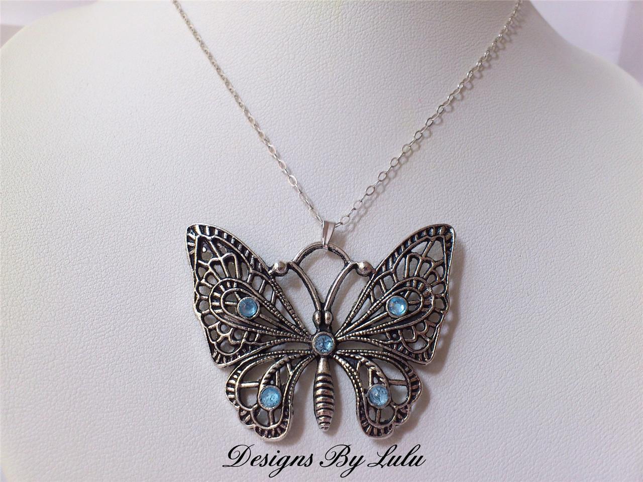 Large Butterfly Necklace ~ 925 Sterling Silver Chain 18 ...