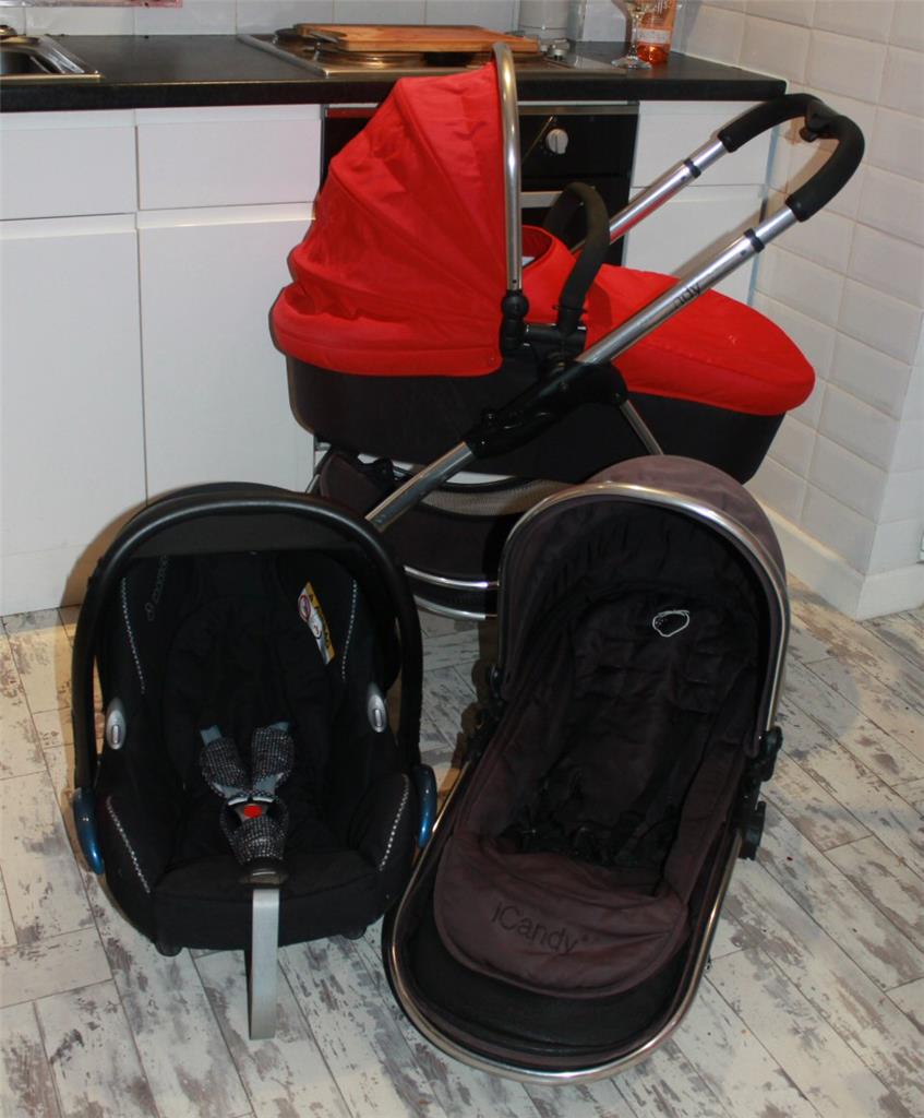Lovely Icandy Fraise Rouge Noir Systeme De Voyage 3 En 1 Maxi Cosi