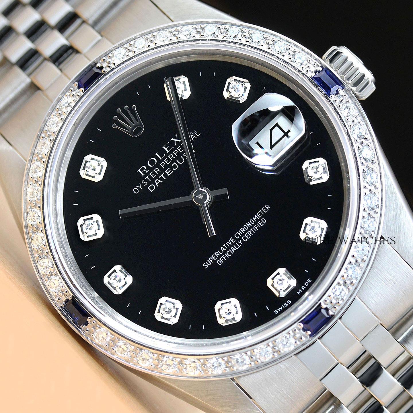 Rolex Datejust Herren Schwarzer Diamant 18k Weissgold Edelstahl Armbanduhr Ebay