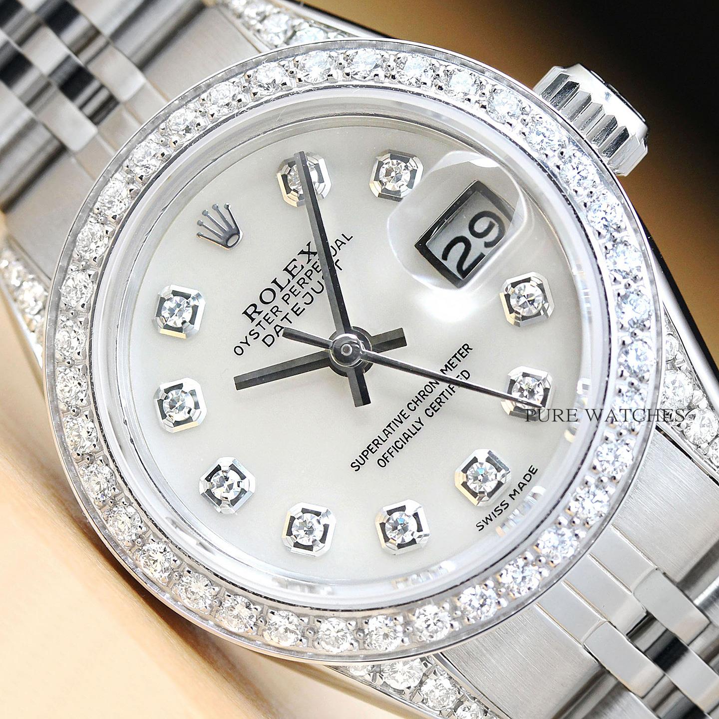 Genuine Rolex Ladies Datejust White Mother Of Pearl Diamond Watch Ebay