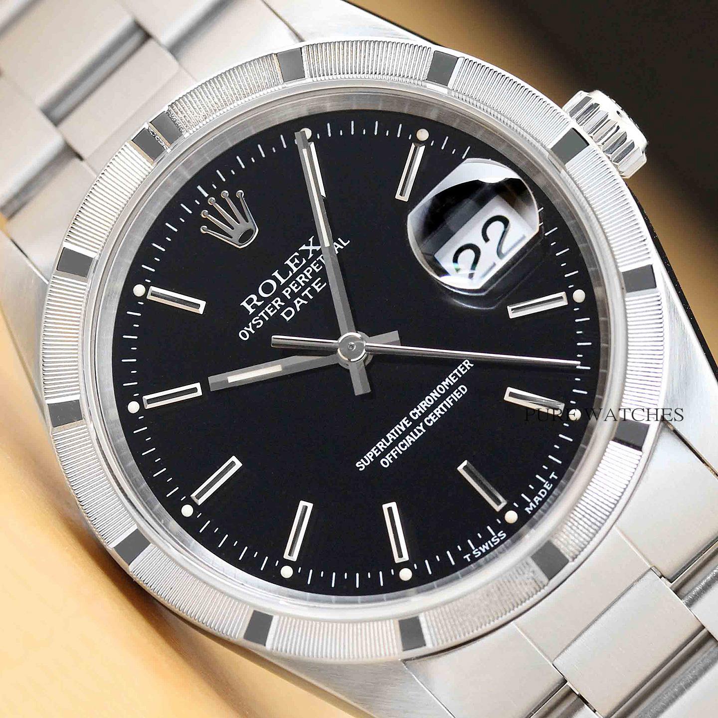 MENS ROLEX OYSTER PERPETUAL DATE 15210 STAINLESS STEEL WATCH w/ ORIGINAL PAPER | eBay