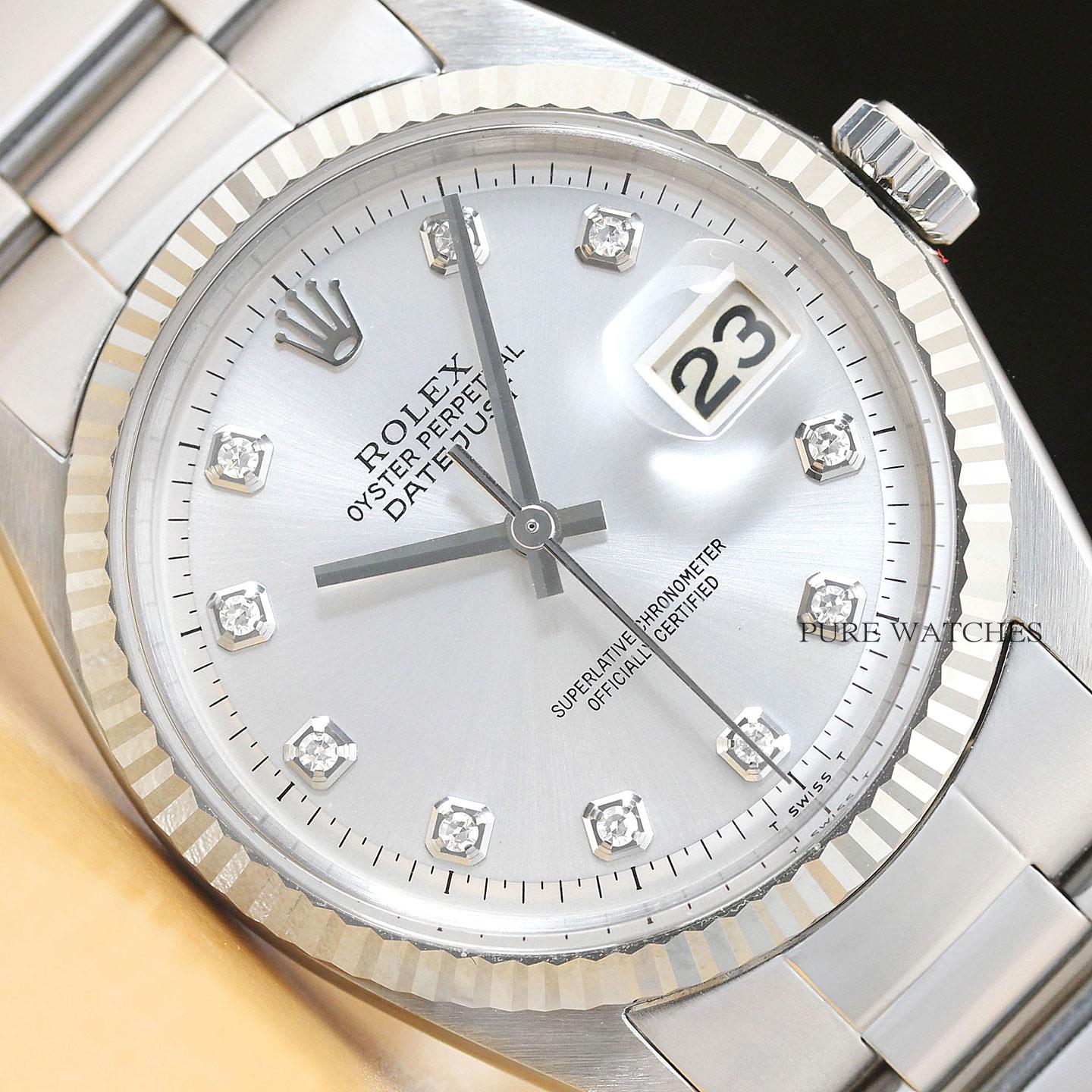 rolex datejust silver diamond