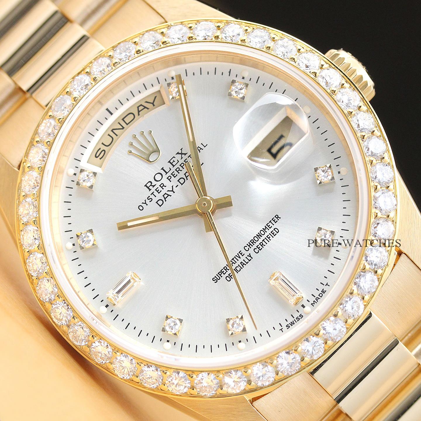 ROLEX MENS DAY DATE PRESIDENT FACTORY DIAMOND DIAL 2.20 CT BEZEL 18K ...