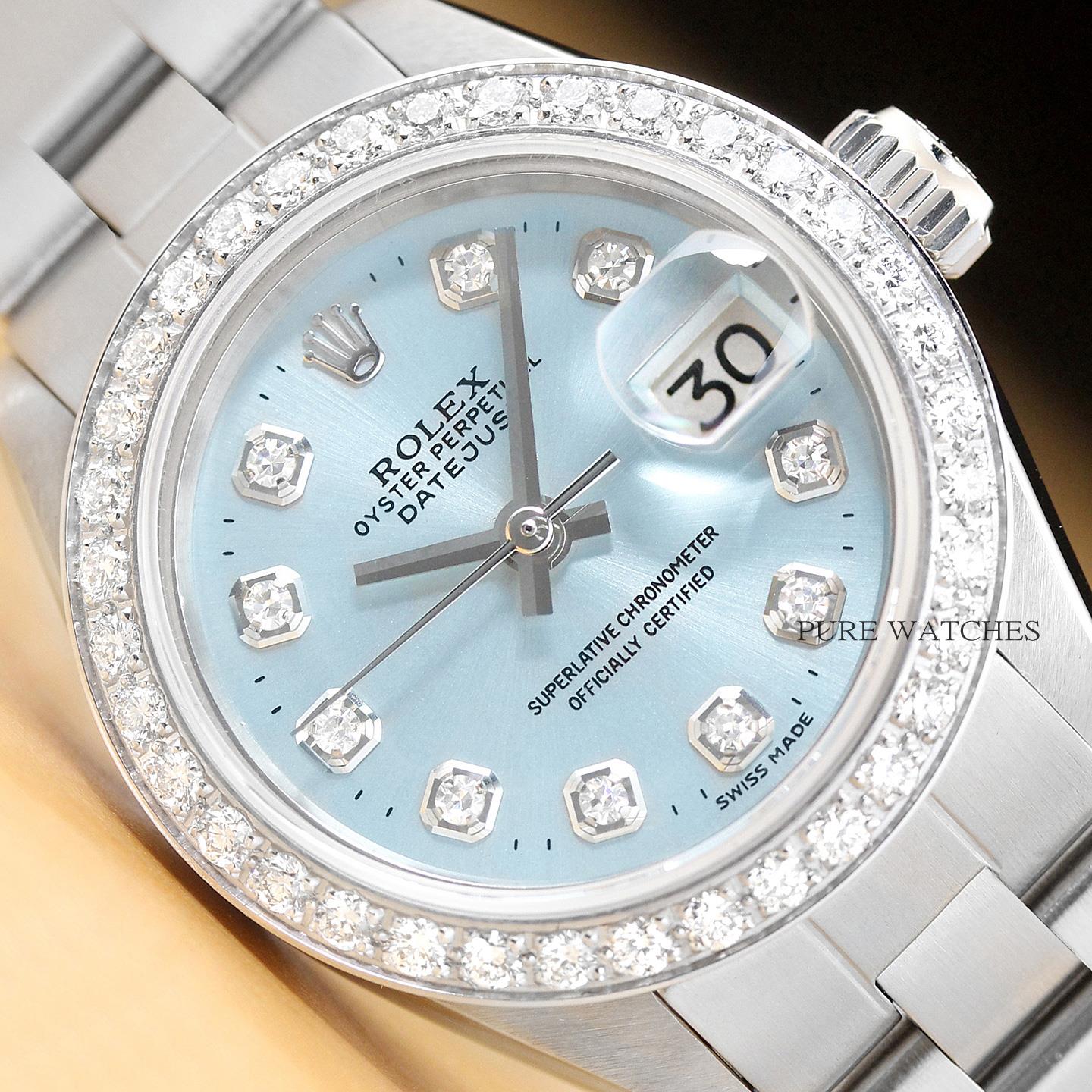 Original Rolex Damen Datejust Eisblau Diamant Uhr Mit Rolex Auster Band Ebay
