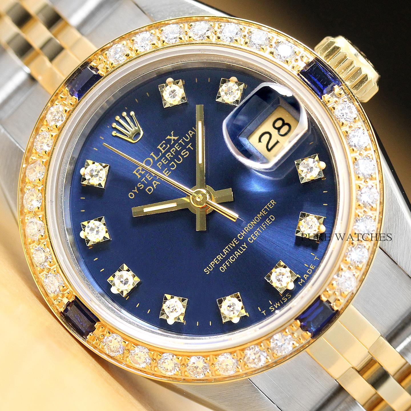 LADIES ROLEX DATEJUST FACTORY DIAMOND DIAL TWO-TONE 18K YELLOW