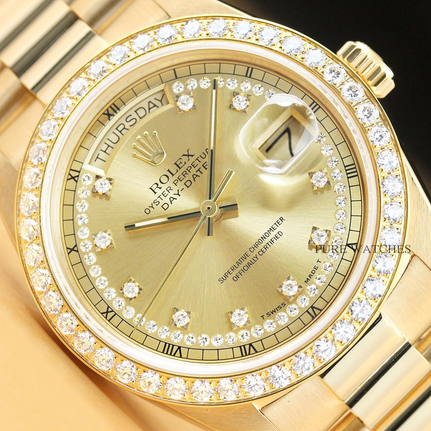 Rolex Herren Tag Datum Fabrik Schnur Diamant Zifferblatt 18k Golduhr W Papier Ebay