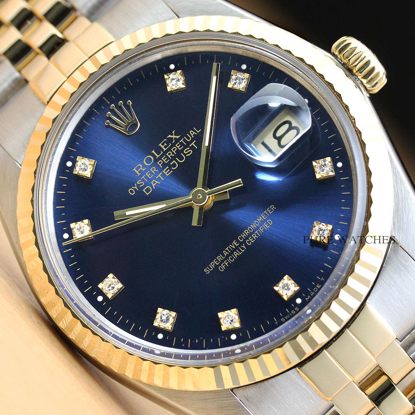 ROLEX MENS DATEJUST FACTORY DIAMOND DIAL 18K YELLOW GOLD/STAINLESS ...