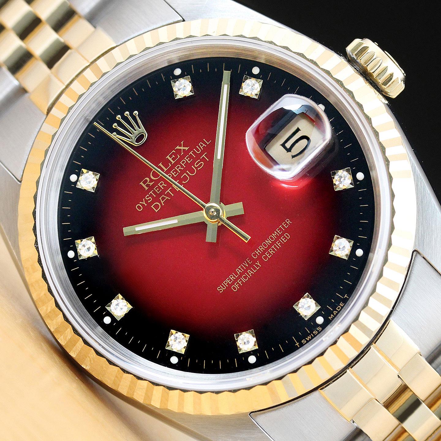 【メーカー公式ショップ】 ROLEX 2 VIGNETTE RED DIAMOND FACTORY 16233 DATEJUST MENS 時計