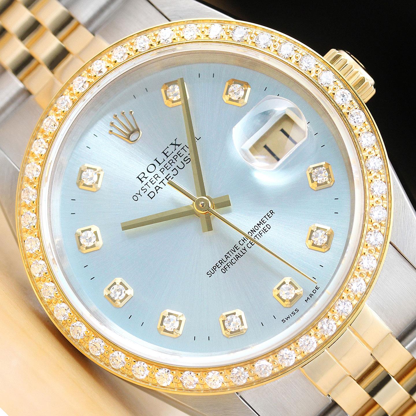 Rolex Mens Datejust 18k Yellow Gold Diamond And Steel Watch 16233 Ice