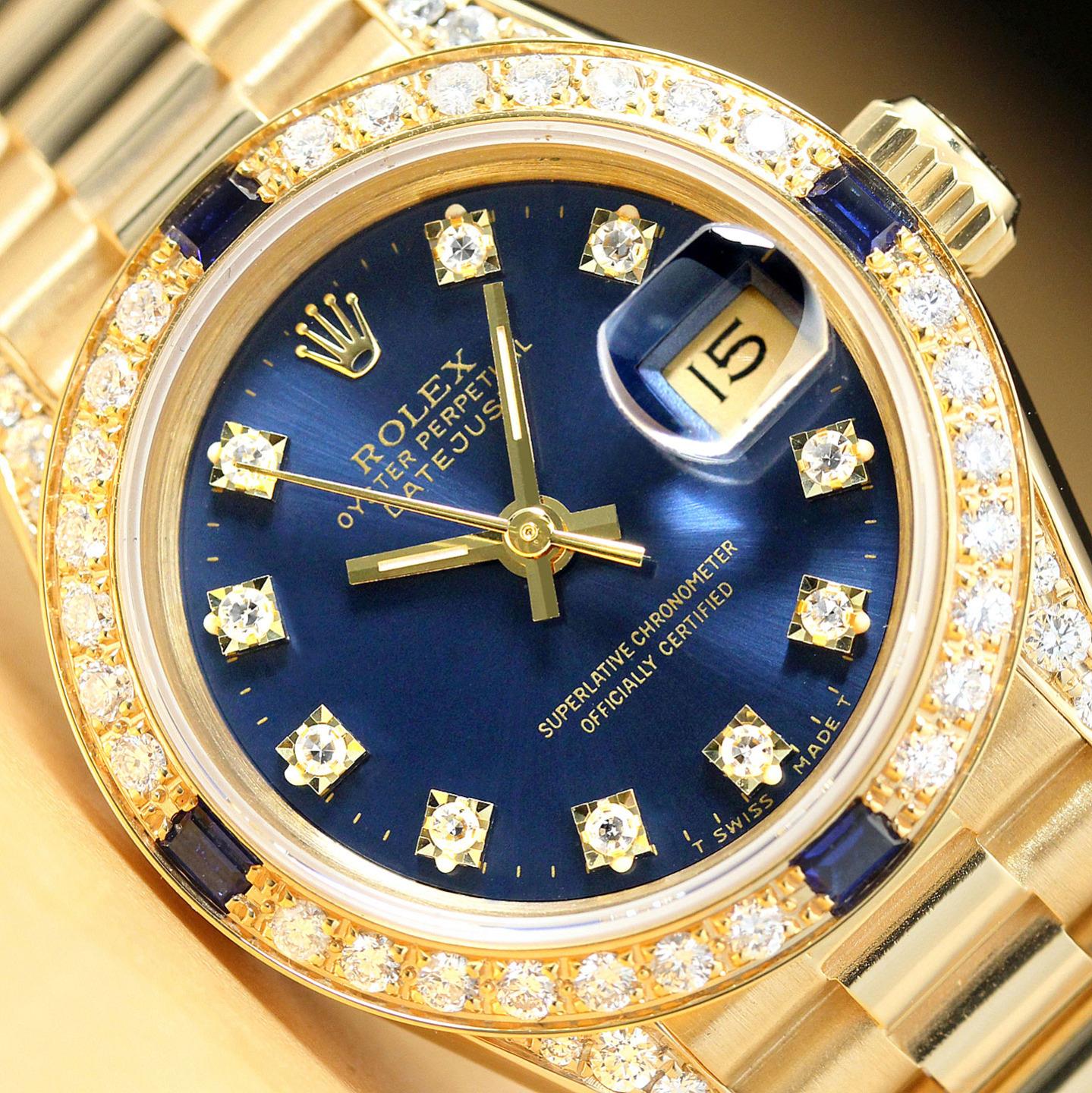 ROLEX DATEJUST PRESIDENT 18k Yellow Gold BLUE DIAL Ladies Watch Rolex President Datejust Ladies Yellow Gold 26MM Blue Lapis  main image 2