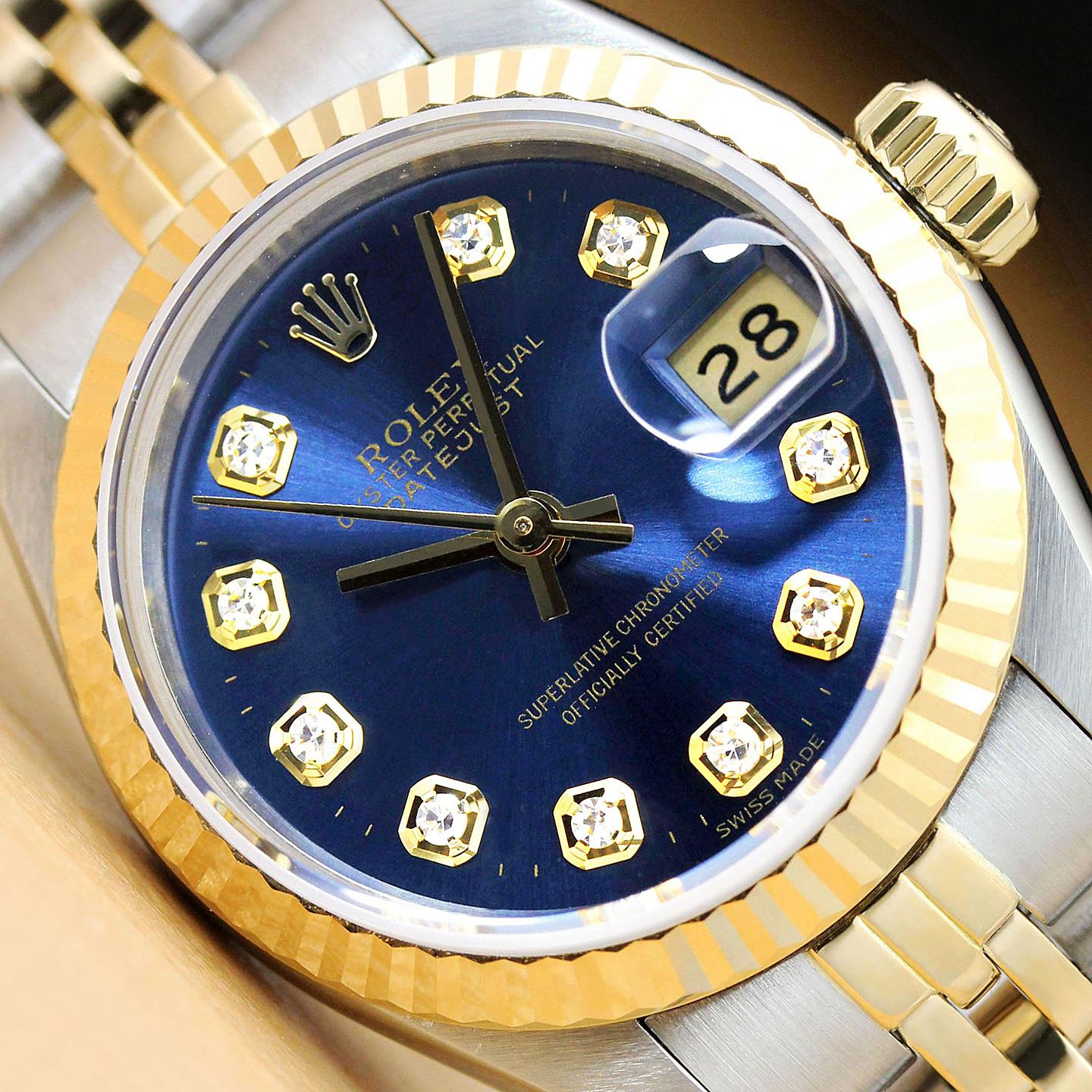 ROLEX LADIES DATEJUST 69173 BLUE DIAMOND DIAL 18K YELLOW GOLD