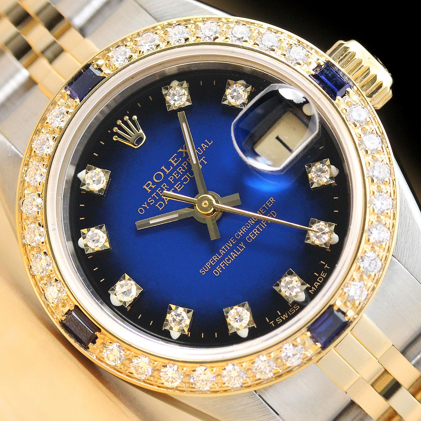ROLEX LADIES DATEJUST FACTORY DIAL DIAMOND SAPPHIRE BEZEL  display picture 2