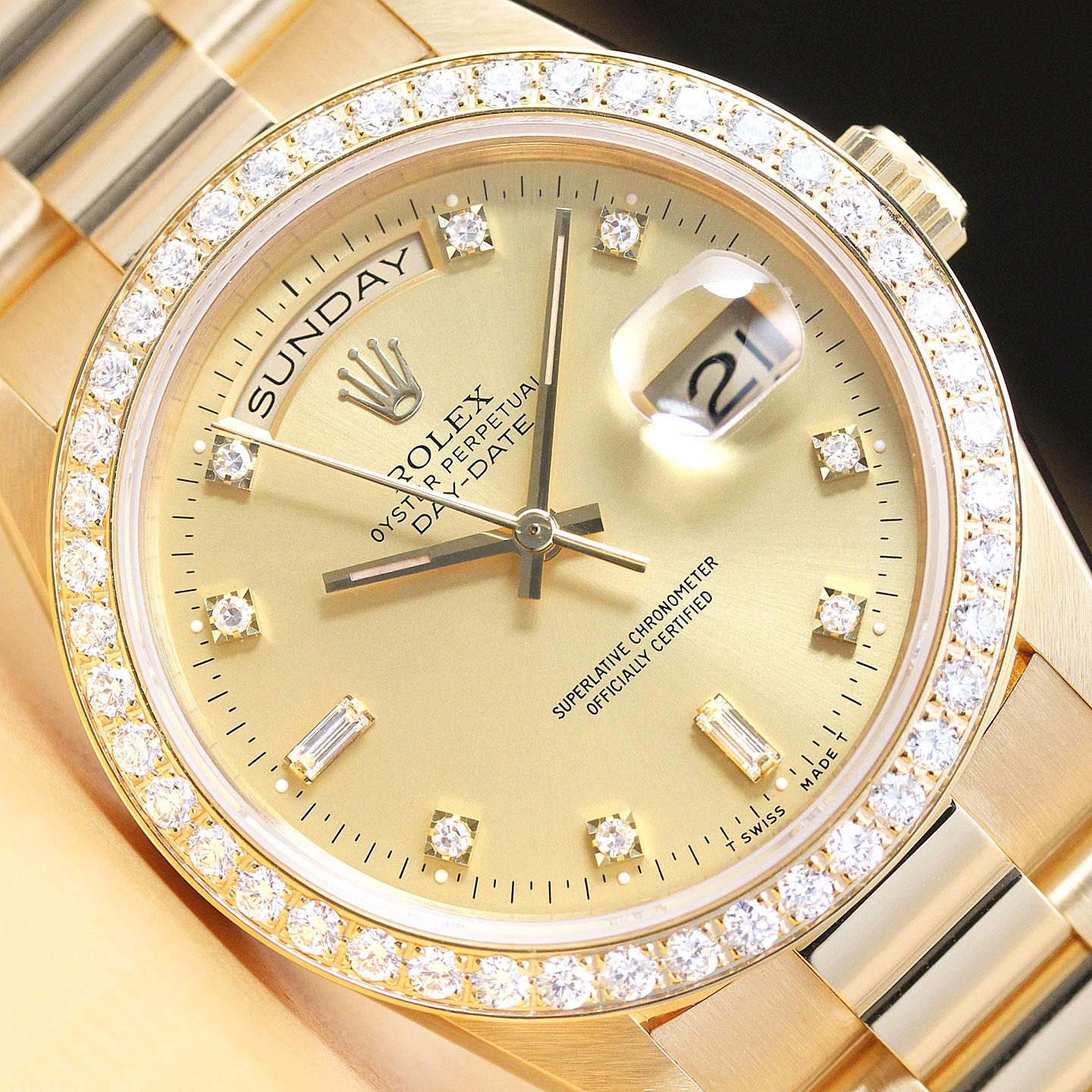 ROLEX MENS DAY-DATE 18238 FACTORY DIAMOND DIAL 18K YELLOW