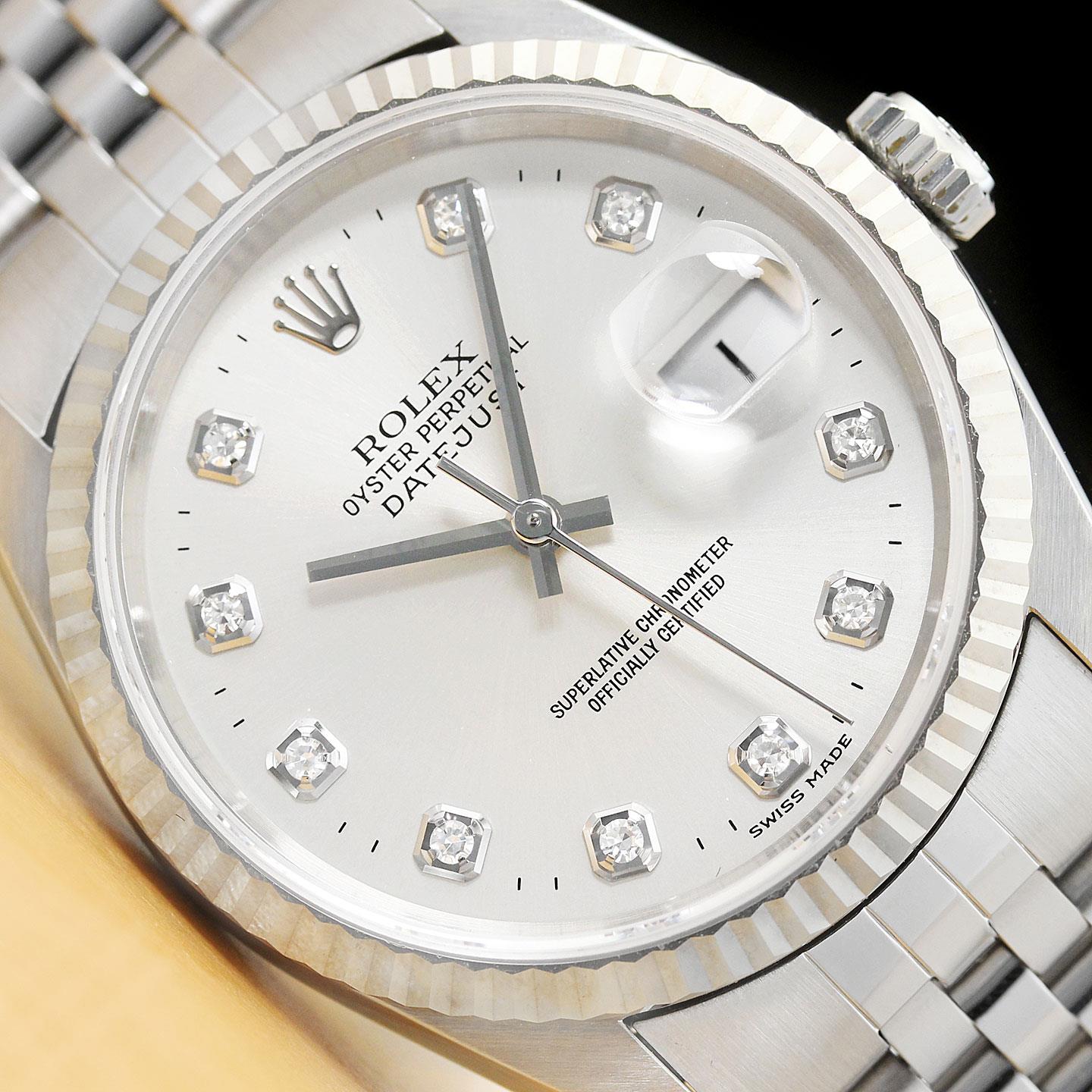 MENS ROLEX DATEJUST 16234 SILVER FACTORY DIAMOND 18K WHITE