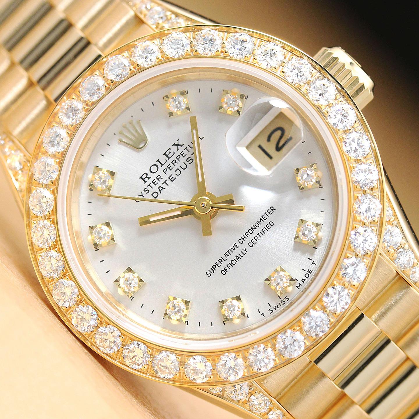 ROLEX LADIES 18K GOLD PRESIDENT 69178 FACTORY DIAMOND 1.1 CT BEZEL