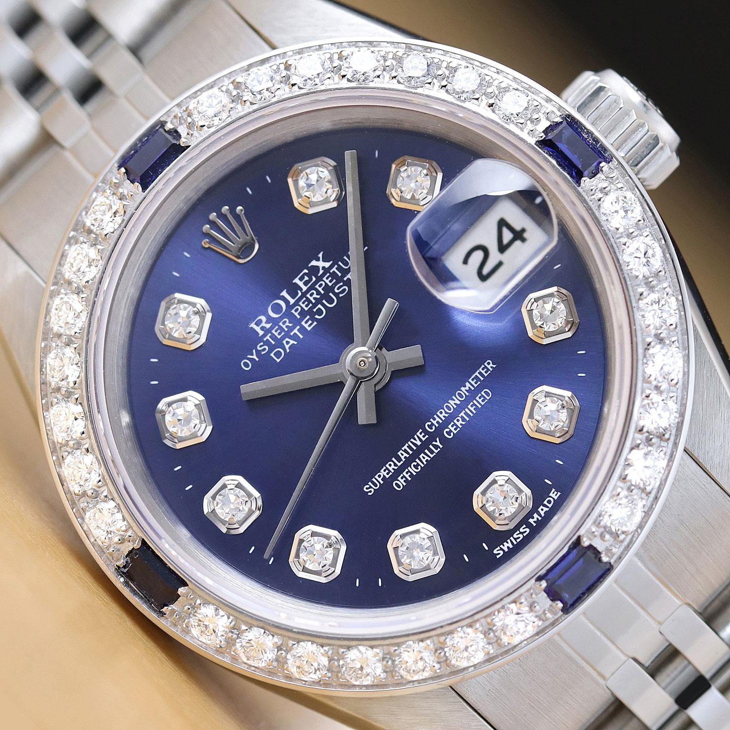 ROLEX レディース 時計 クオーツ ROLEX LADIES DATEJUST 69174 BLUE DIAL 18K WHITE GOLD SS DIAMOND