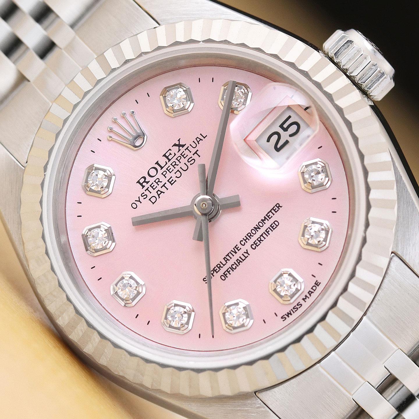 ROLEX LADIES DATEJUST 69174 PINK DIAMOND DIAL 18K WHITE GOLD STEEL