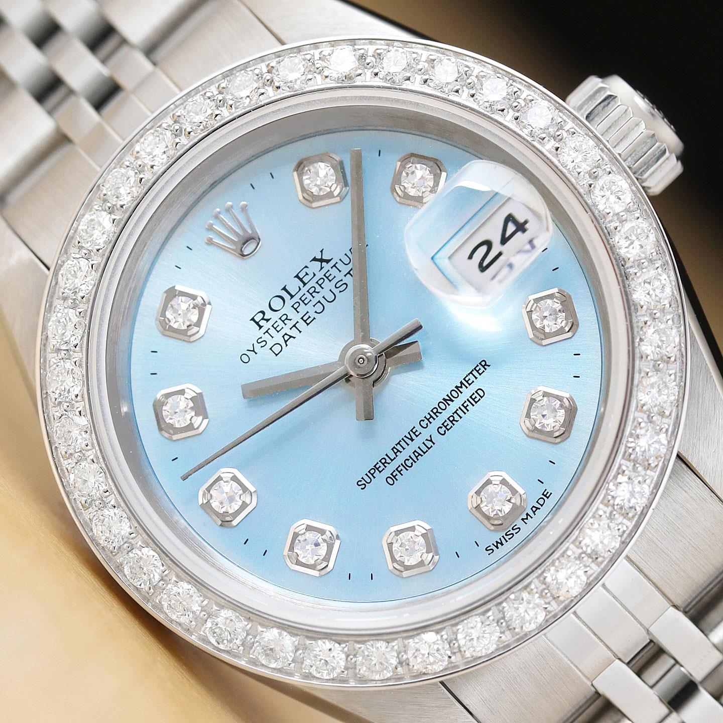 ROLEX LADIES DATEJUST 69174 ICE BLUE 18K GOLD STEEL DIAMOND WATCH