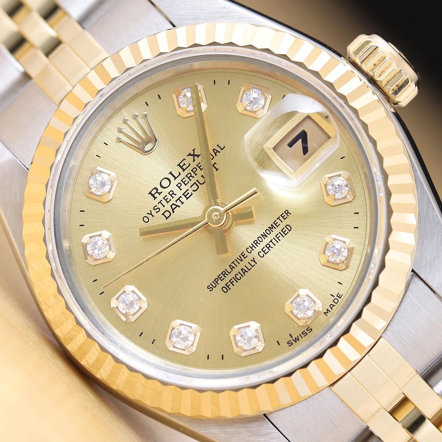 ROLEX LADIES DATEJUST 79173 CHAMPAGNE DIAMOND DIAL 18K GOLD STEEL