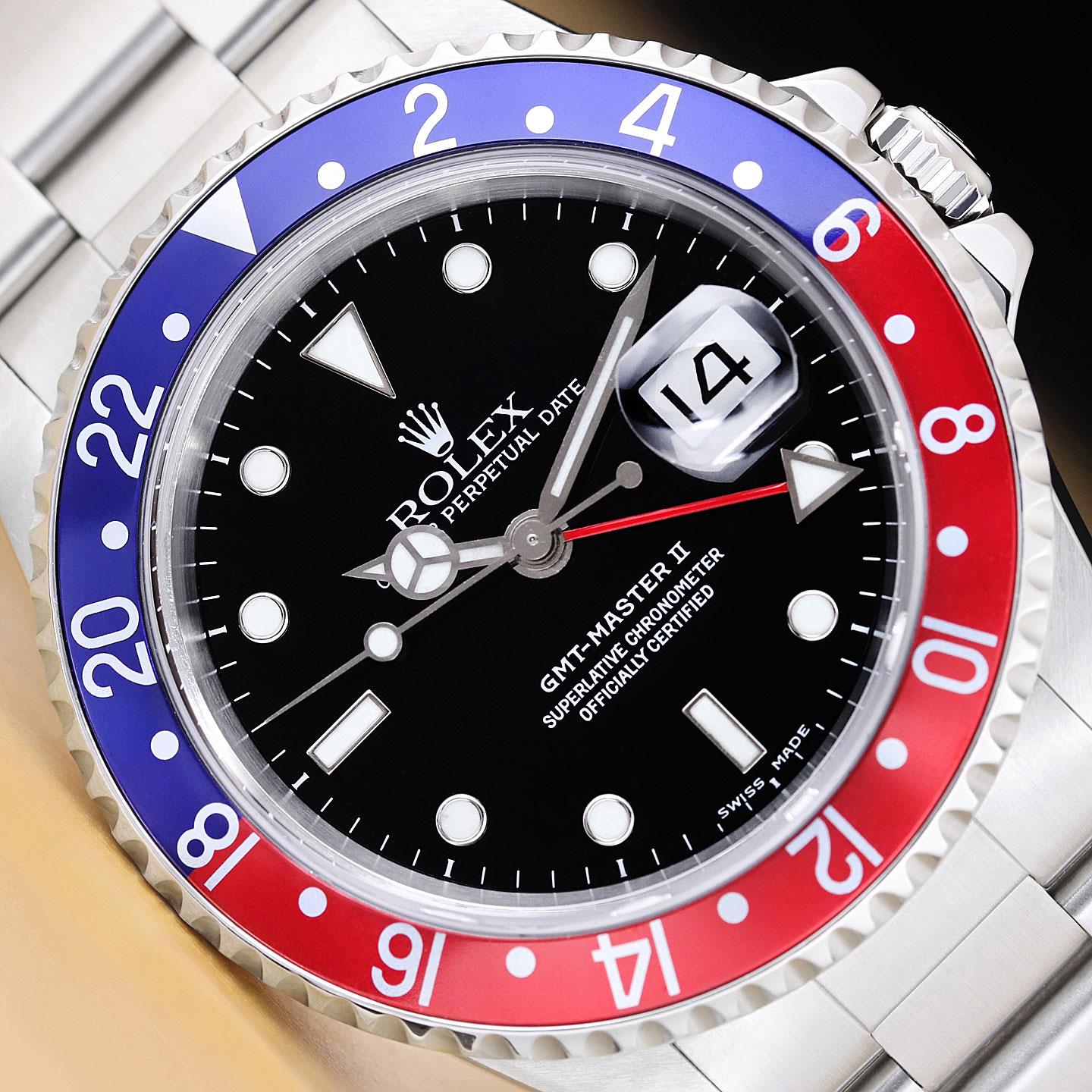 ROLEX MENS GMT MASTER II 16710 PEPSI BLUE RED 40MM STAINLESS STEEL