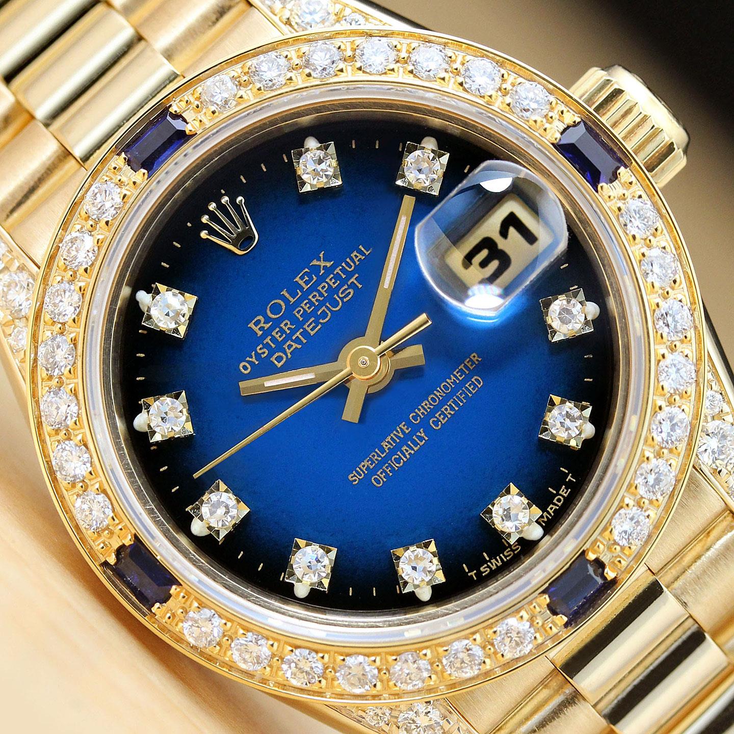 ROLEX LADIES PRESIDENT 69178 FACTORY DIAMOND DIAL SAPPHIRE 