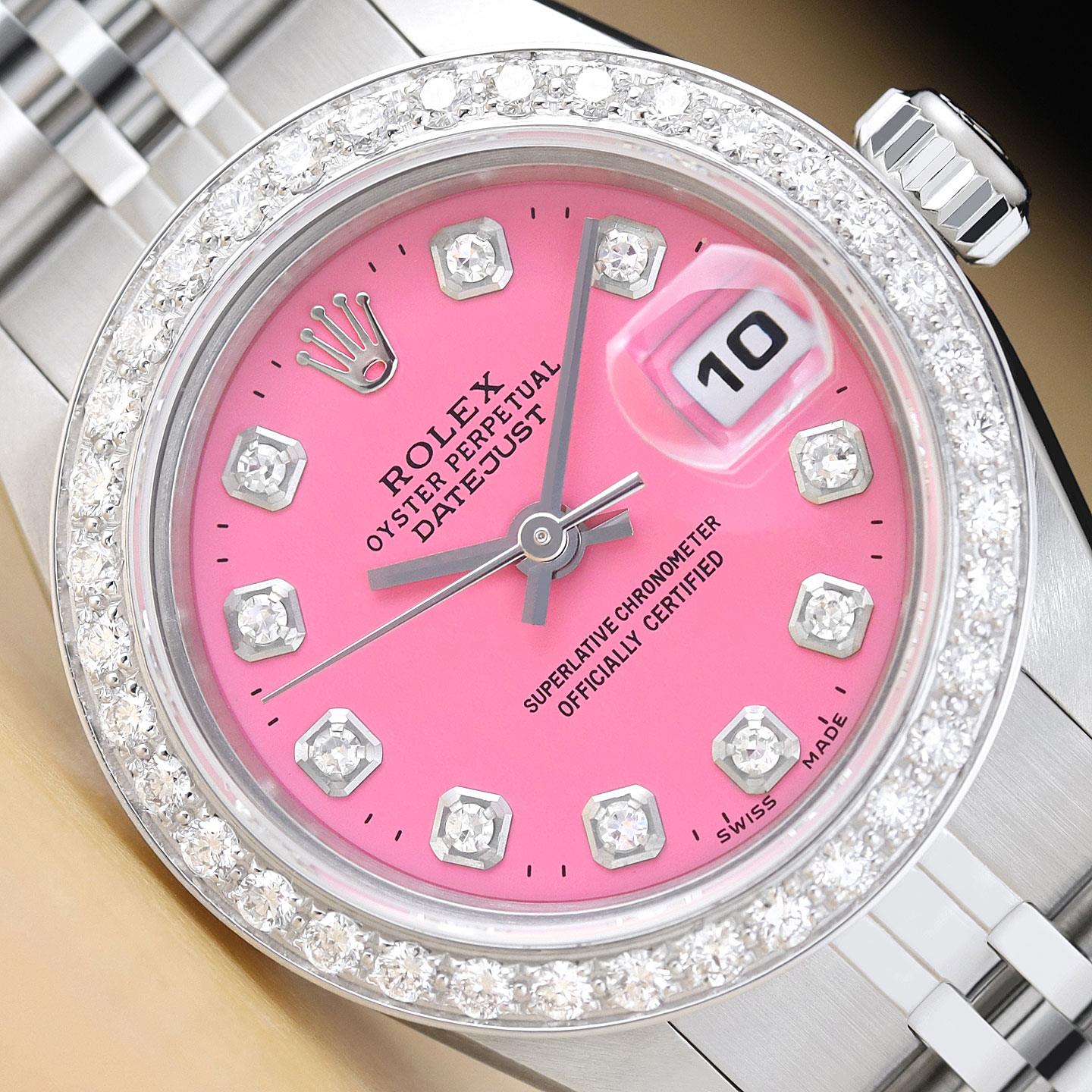 ROLEX LADIES DATEJUST 69174 PINK DIAL 18K WHITE GOLD STEEL