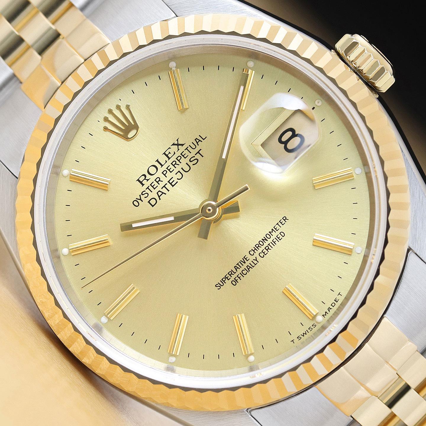 GENUINE ROLEX MENS DATEJUST 16233 CHAMPAGNE DIAL 18K YELLOW GOLD
