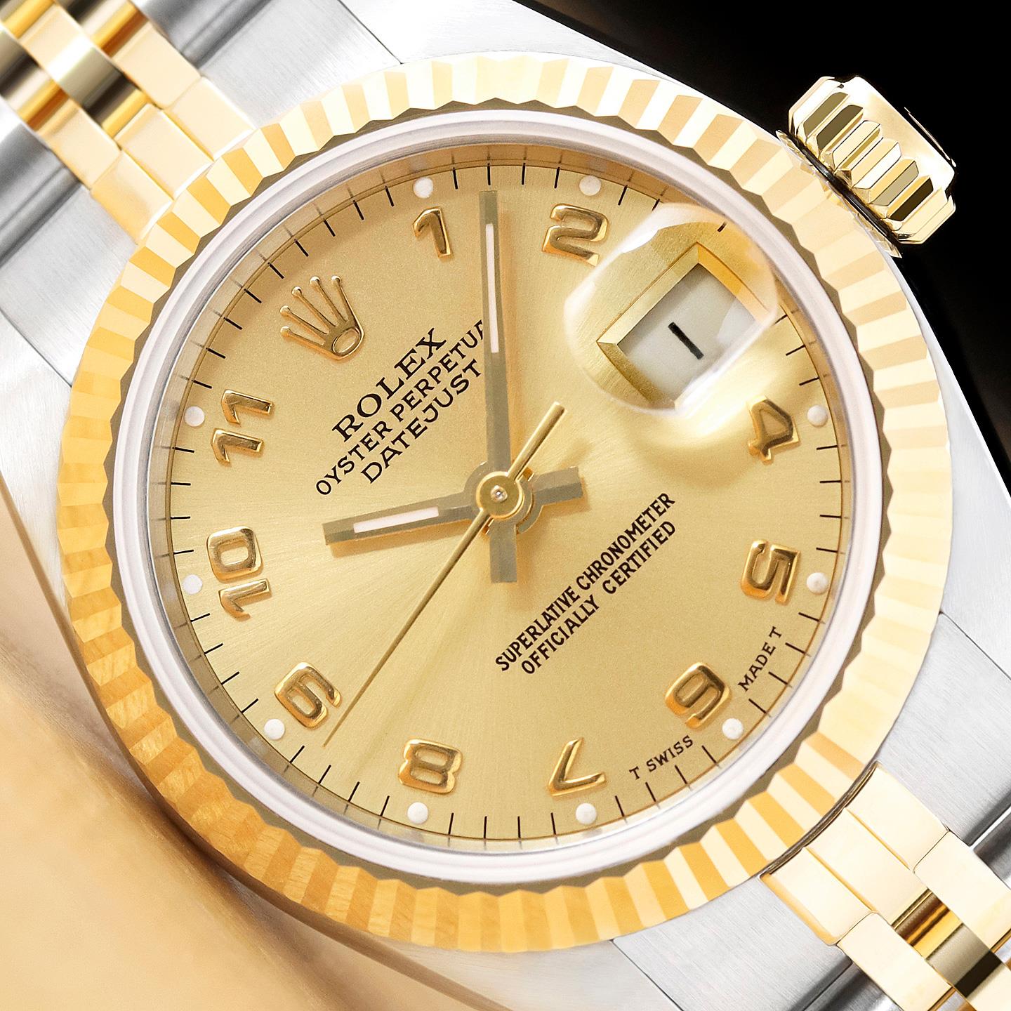ROLEX LADIES DATEJUST 69173 CHAMPAGNE ARABIC DIAL 18K GOLD STEEL