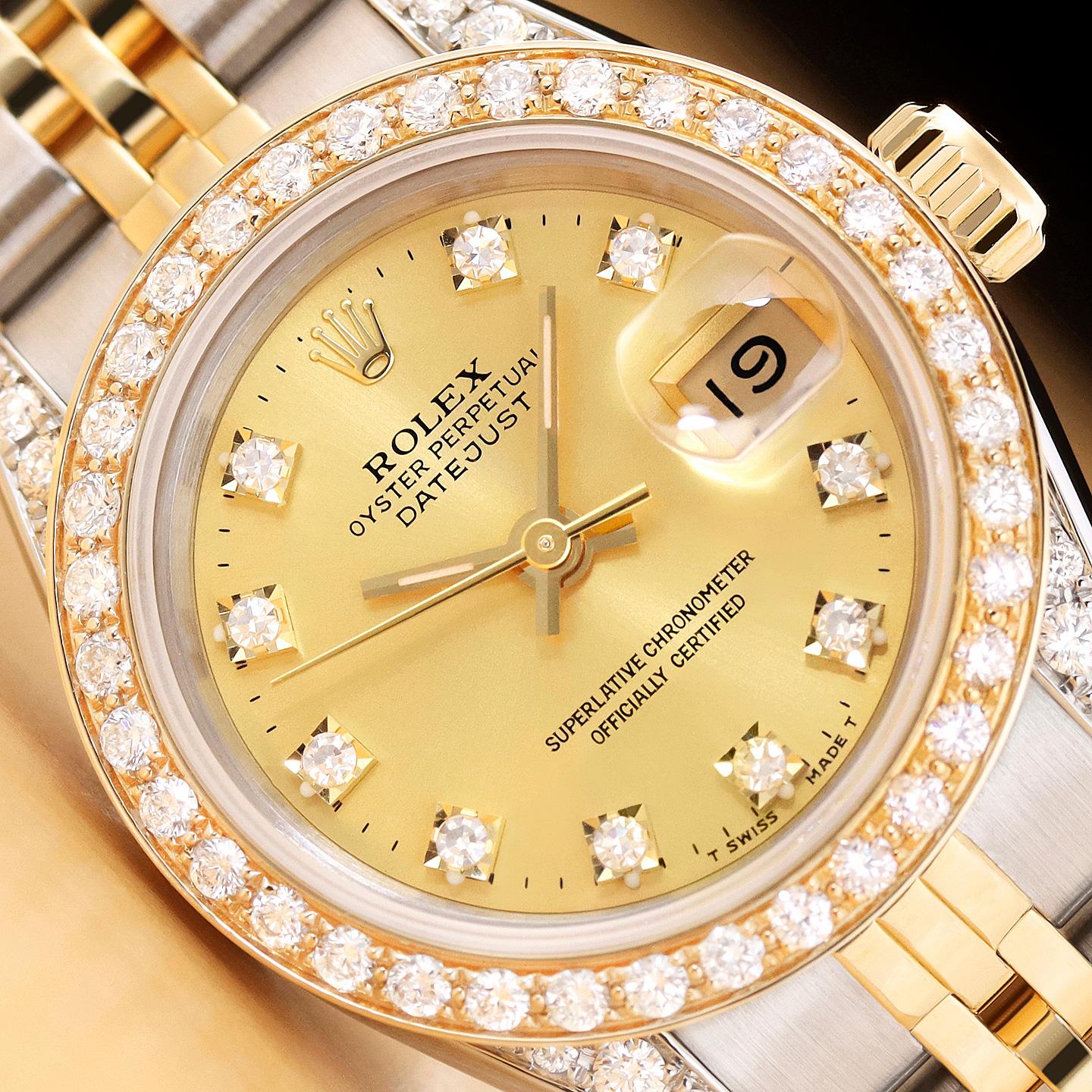 ROLEX LADIES DATEJUST 69173 18K GOLD FACTORY DIAMOND DIAL STEEL