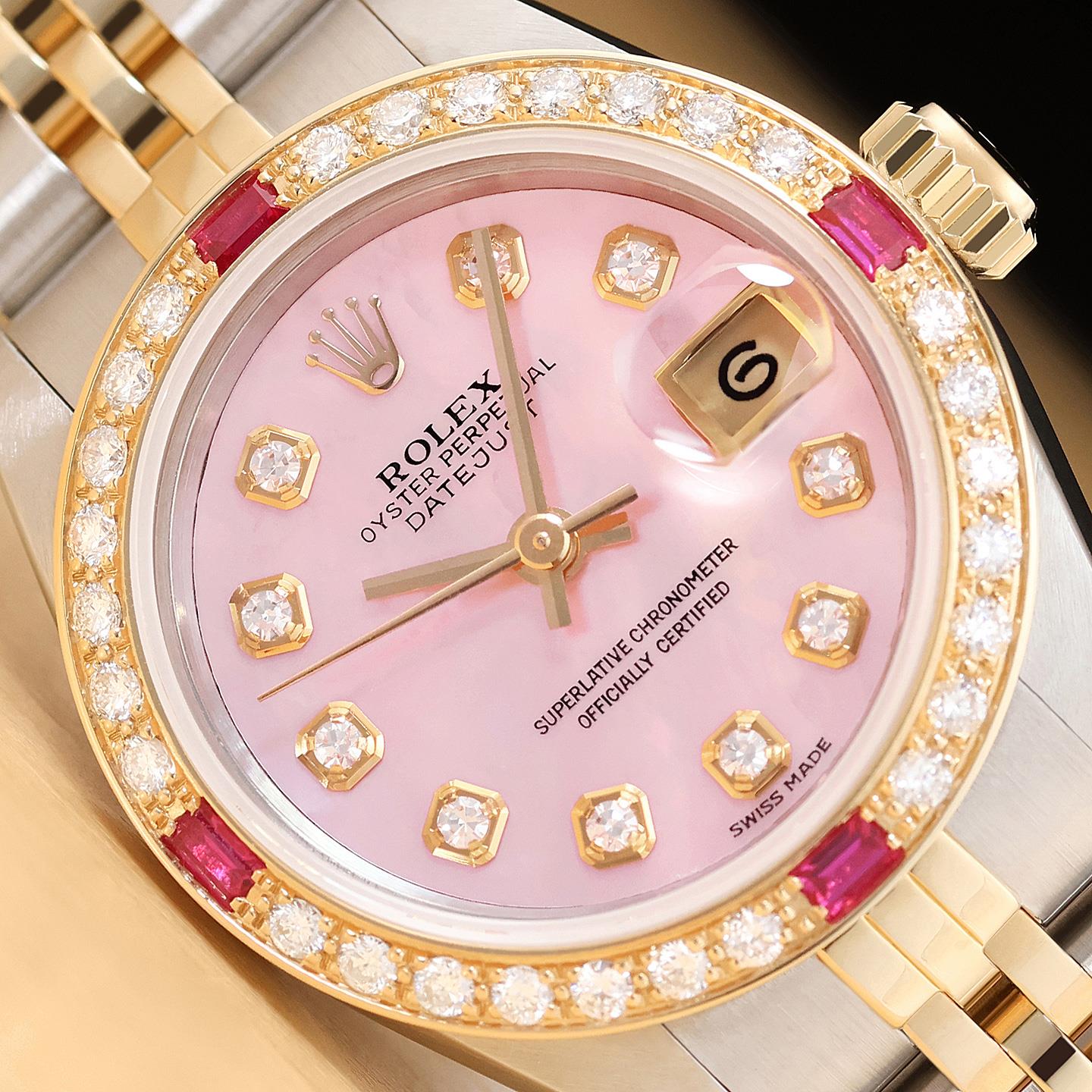 ROLEX LADIES DATEJUST 69173 PINK MOTHER OF PEARL 18K GOLD SS