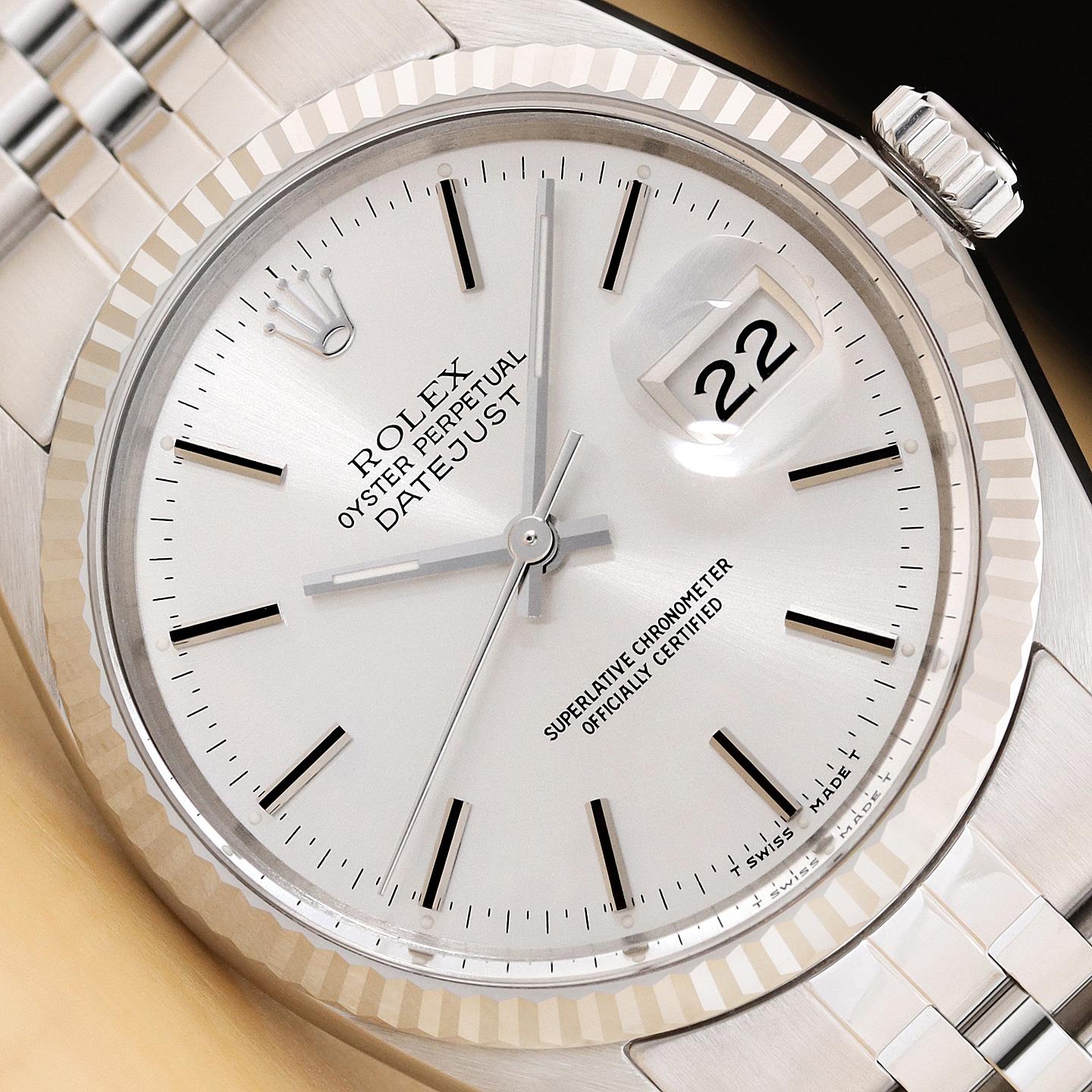 ROLEX MENS DATEJUST 16014 18K GOLD STAINLESS STEEL SILVER DIAL