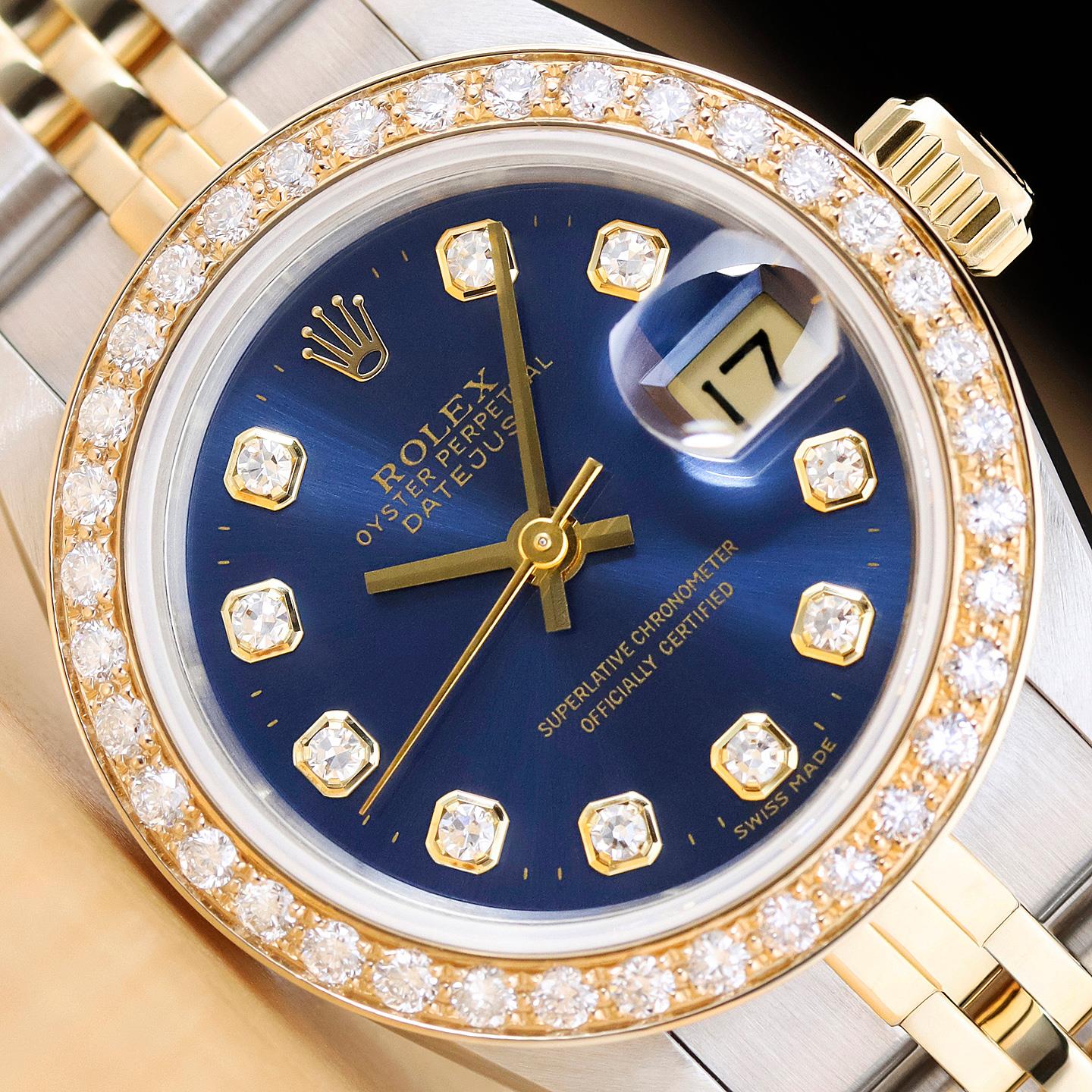 ROLEX DATEJUST 69173 2コマ ROLEX LADIES DATEJUST 69173 18K GOLD STEEL TWO TONE BLUE FACTORY