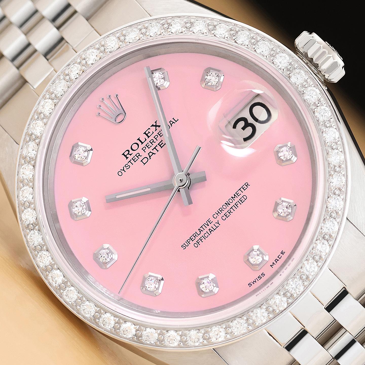 ROLEX OYSTER PERPETUAL DATE 1500 STEEL 34MM PINK DIAMOND AUTOMATIC 