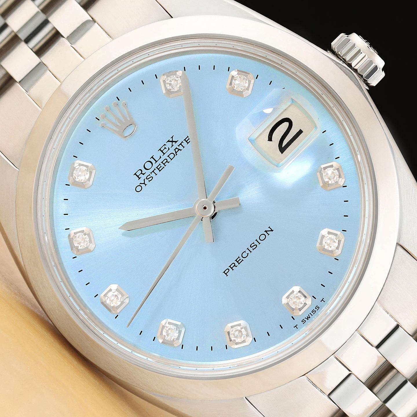 ROLEX OYSTERDATE PRECISION 6694 ICE BLUE DIAMOND MANUAL WIND STEEL